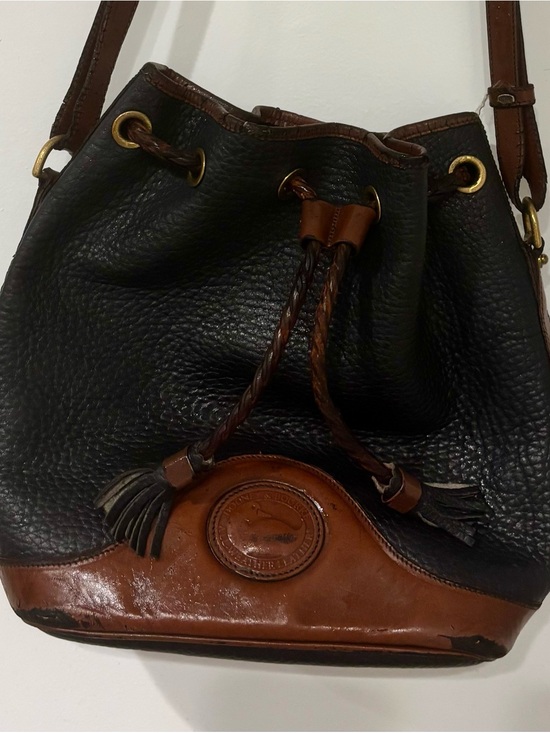 Dooney & Bourke Handbags - Dooney & Bourke Black and Brown Pebbled Leather Drawstring Hobo